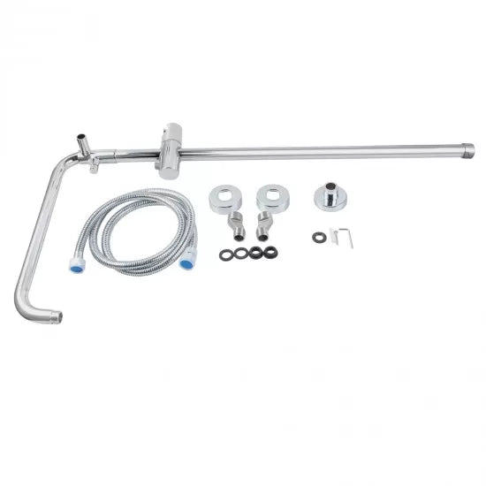 Round Twin Shower Set With ABS Top Shower Head and Sliding Rail Diverter Mixer Tap Bottom Water Inlet