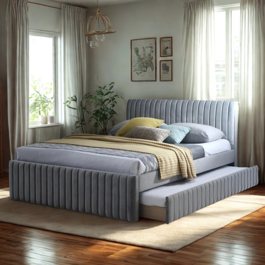 Monaco Queen Bed Frame with Single Trundle – Grey