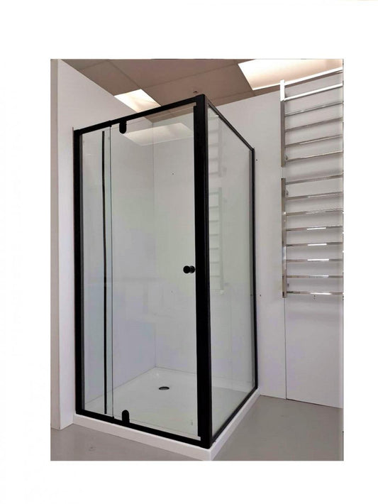 900mm 2 Side Walls Square Swing Door Shower Box Black (Round Handle)