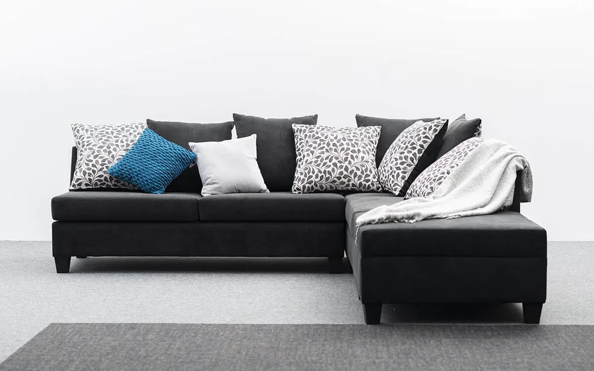 Black Fabric Lounge Suite with Ottoman NZ MADE