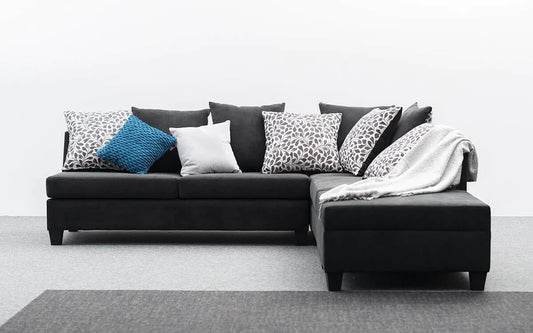 Black Fabric Lounge Suite with Ottoman NZ MADE