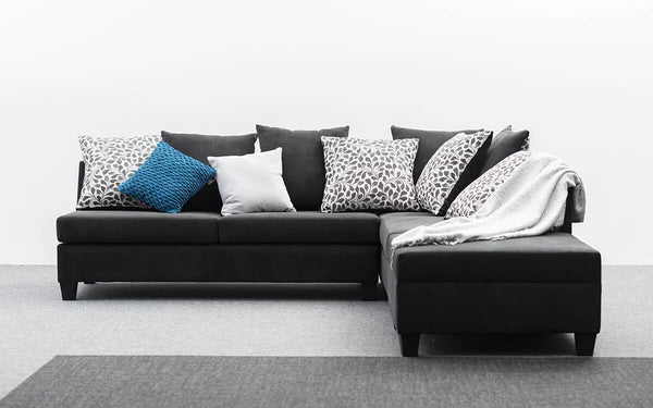 Black Fabric Lounge Suite with Ottoman NZ MADE