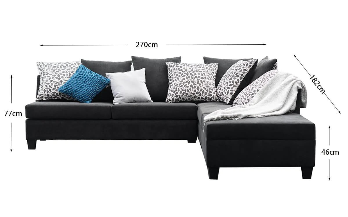 Black Fabric Lounge Suite with Ottoman NZ MADE