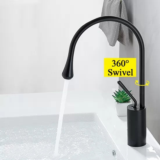 Solid Brass Black 360° Swivel Spout Tall Basin Mixer Tap