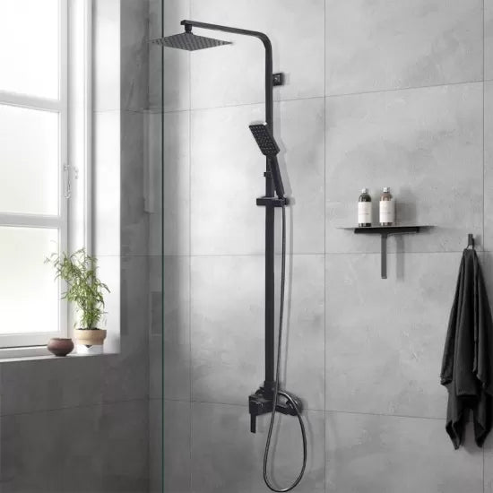 Black Twin Shower Set Bottom Water Inlet 3 Functions Handheld