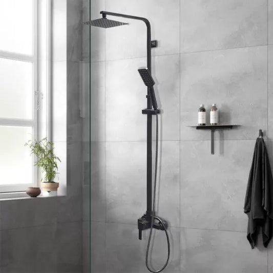 Black Twin Shower Set Bottom Water Inlet 3 Functions Handheld