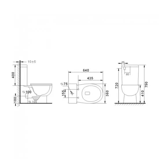 Watermark Bathroom Rimless Close Coupled White Ceramic Toilet Suite with P Trap